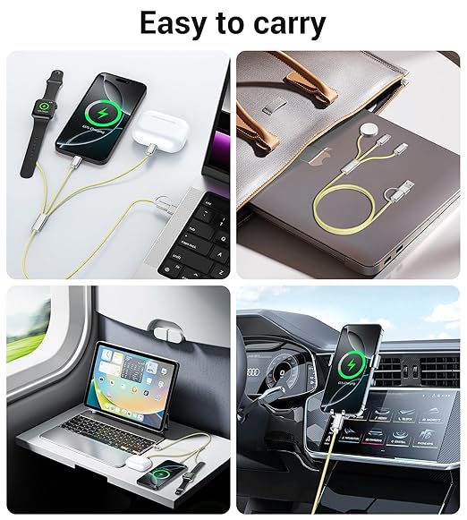 Temdan for Travel Vacation Essentials,3 in 2 USB C Cable for Apple Watch Charger/iPhone 17 Charger/Lightning,Multi Charging Cable Cord,Camping Essentials,Designed for iWatch &iPhone 16-12-4FT Yellow