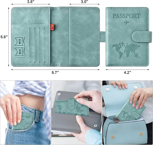 Eoehro Passport Holder for Travel Essentials, Passport Wallet Cover Case for Travel Must Haves Accessories,Passport Book Holders for Women and Men(light blue)