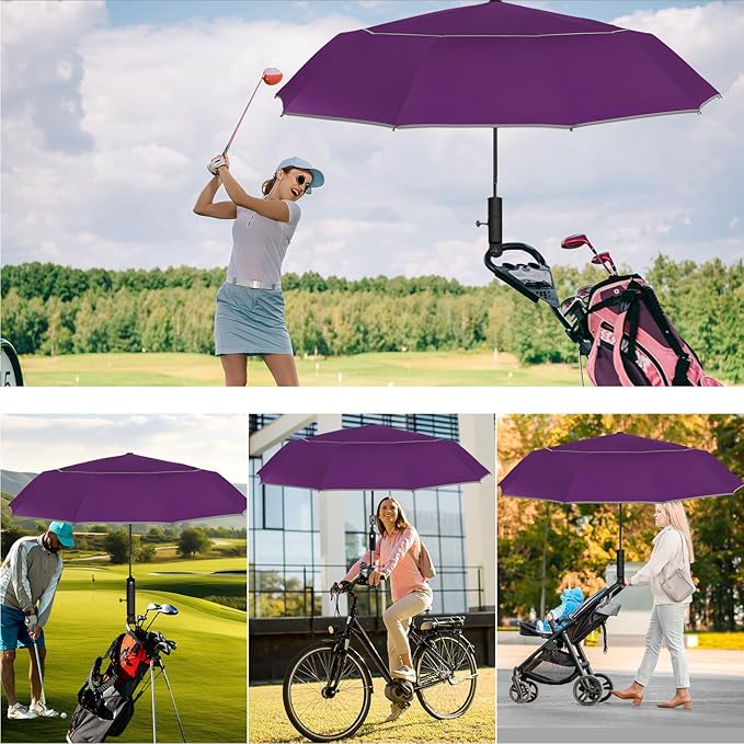 Satol Extra Large Golf Umbrella, 46/54/62 Inch Windproof 10 Ribs Vented Double Canopy Reflective Strips Automatic Open/Close Waterproof UV Protection Portable Compact Umbrella for Outdoor & Travel