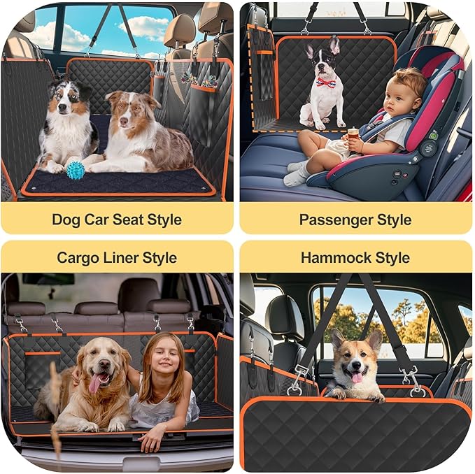 Dog Car Seat Cover for Back Seat with Hard Bottom, 2025 Upgraded Waterproof Dog Seat Extender Holds 465lbs, Anti-Scratch Hammock with Four Season Cushion, Safe and Easy to Clean
