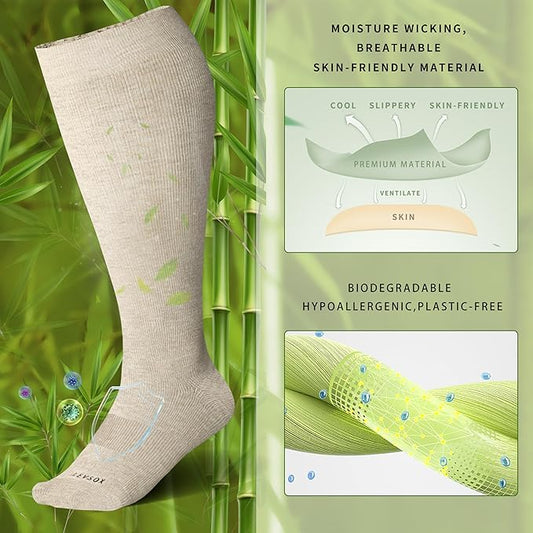 LEVSOX Wide Calf Compression Socks for Women&Men Plus Size 15-20mmHg Knee High Large Support Stockings for Circulation