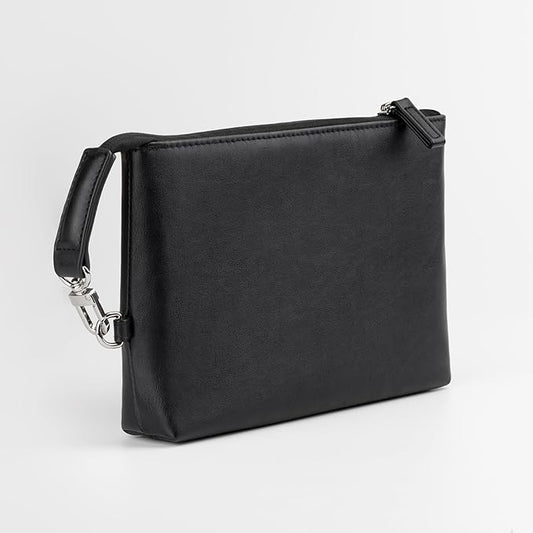 Comfyable Electronic Organizer Travel Case, Cord Storage Bag for Tech Accessories, Water-resistant Cable Organizer, Premium Leather Pouch for Charger, Phone, Cable, Mouse, Power Bank, Black