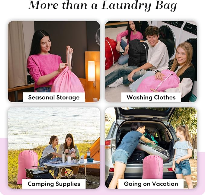 Nylon Laundry Bag - Locking Drawstring Closure and Machine Washable. These Large Bags will Fit a Laundry Basket or Hamper and Strong Enough to Carry up to Three Loads of Clothes. (Pink), 22" x 32"