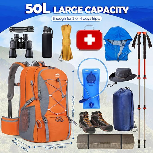 NUBILY 50L Hiking Backpack Waterproof Camping Backpack for Men Women Lightweight HIking Daypack Outdoor Travel Daypack