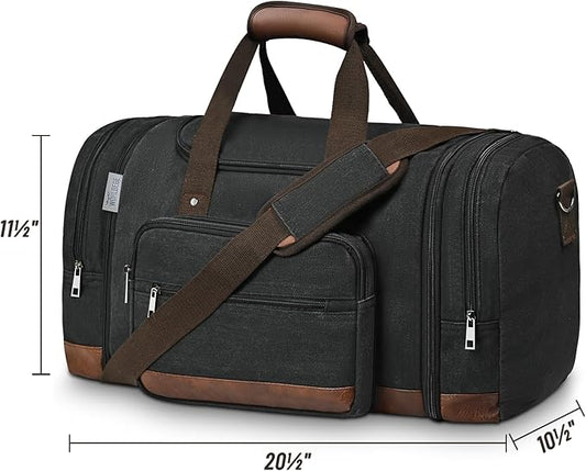 Wohlbege Duffle Bag for Travel,Overnight Weekend Gym Carry On Luggage Bag, 50L Canvas Travel Duffel Bag for Men Women, Expandable Spacious Travel Duffel Bag, Black