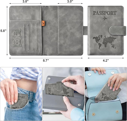 Eoehro Passport Holder for Travel Essentials, Passport Wallet Cover Case for Travel Must Haves Accessories,Passport Book Holders for Women and Men(gray)