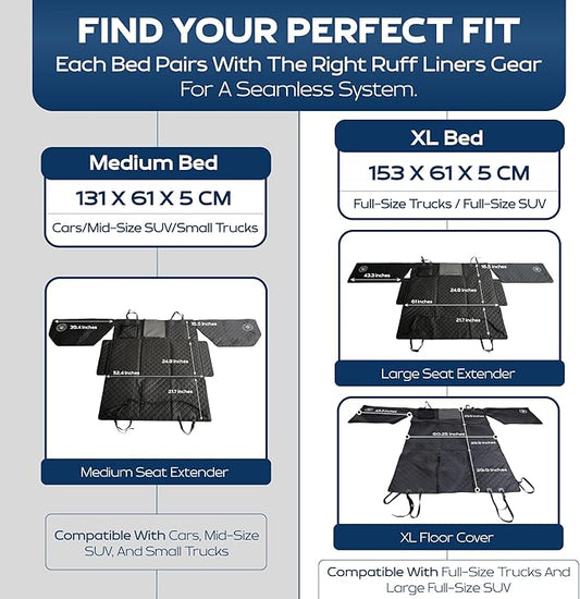 Ruff Liners Dog Bed for Car Back Seat, Medium Black – As Seen on Shark Tank – Fits Medium Seat Extender – Non-Slip Base, Waterproof Cover, Machine-Washable – Dog Mat for Car with Rebound Foam Comfort