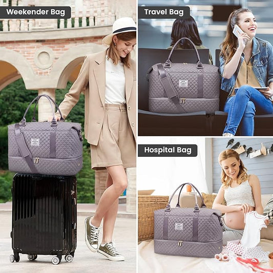 LOVEVOOK Travel Duffle Bag,Weekender Bags for Women with Shoe Compartment,Carry on Overnight Bag with Toiletry Bag,Gym Duffel Bag with Wet Pocket, Hospital Bags for Labor and Delivery
