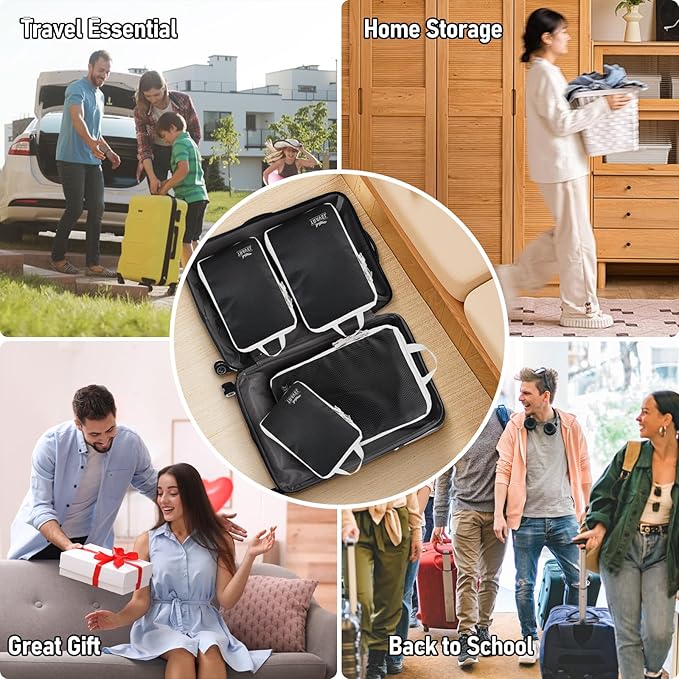 4-Piece Packing Cube Set - Lightweight Luggage Organizers for Travel, Vacation and Suitcases - Durable Accessories with Compression
