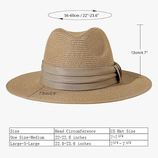 Lanzom Women Wide Brim Straw Panama Roll up Hat Fedora Beach Sun Hat UPF50+