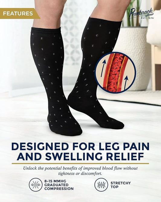 Pembrook Light Compression Socks for Men - 6 Pairs | 8-15 mmHg Graduated Compression Socks for Men 9-12 | Support Socks