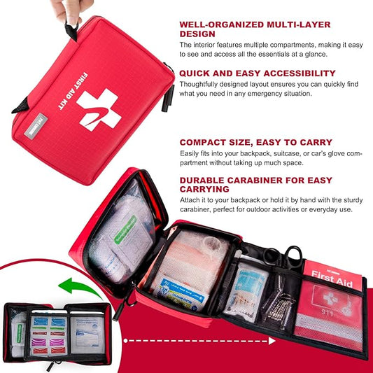 Compact First Aid Kit 300 PCS – Small Waterproof Emergency Medical Kit for Home, Car, Travel, Camping, Hiking, Truck, Office, Sports & Outdoor – Lightweight First Aid Bag