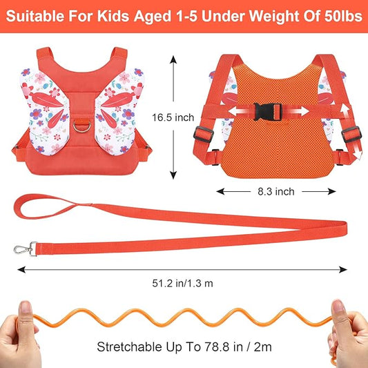 Accmor Toddler Harness Leash + Anti Lost Wrist Link, Cute Butterfly Kids Leash for Outdoor Travel, Child Walking Harness Wristband Assistant Strap Belt Keep Kids Close for Baby Boys Girls (Orange)