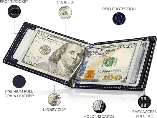 Kingly Trace Airtag Wallet for Men - Smart RFID Blocking Leather Wallet with Airtag Holder & Money Clip - Minimalist Trackable Design with Pull Tab - Secure Wallets