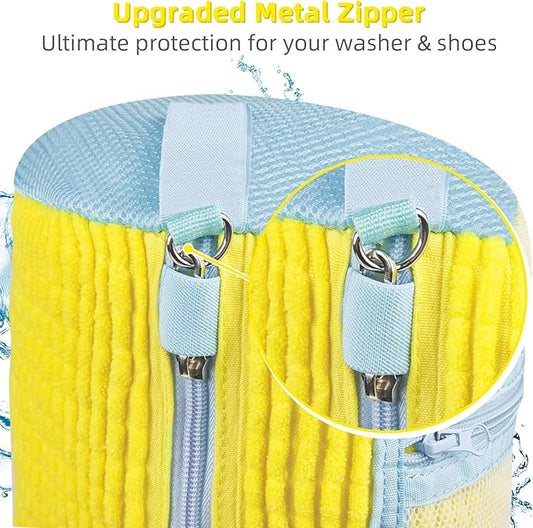 Shoe Washing Machine Bag | Laundry Shoe Bag for Washer and Dryer, 2pcs Reusable Shoes Cleaner Bags, Chenille Microfiber for Sneakers Tennis Shoes, Zipper with Lock Ring