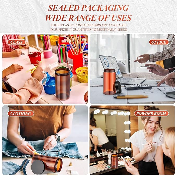 SATINIOR 12 Pack 32 oz Plastic Container Jars with Lids Round Clear Travel Cosmetic Container Jars for Toiletries, Lotion, Cream, Ointments, Makeup, Rhinestone, Samples, Kitchen Storage(Amber)