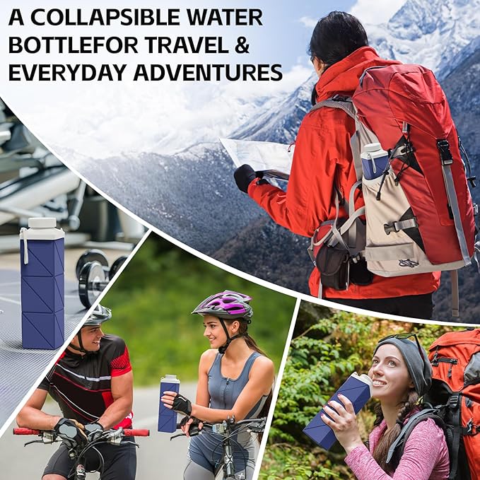 24oz Collapsible Water Bottles 2pcs,Food grade BPA Free Reusable Foldable Water Bottle Lightweight LeakProof for Travel Hiking Camping Gym Outdoor Sport,Collapses Folding Water Bottle 2pack