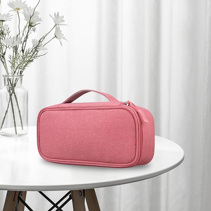 Lacdo Electronic Organizer Travel Cable Organizer Bag Pouch Tech Electronic Accessories Carry Case Portable Double Layers Charger Case for Cable, Cords, Charger, Earphone, Power Bank, Pink