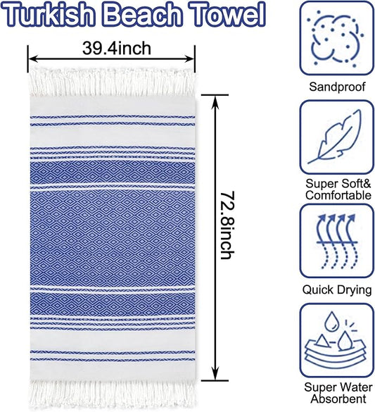 Beach Towel 2 Pack,Sand Free Beach Towels Oversized 39 x 72,Turkish Beach Towel Quick Dry,Lightweight Pool Towels for Adults Diamond Travel Towel,Cool Beach Essentials Super Absorbent Towels