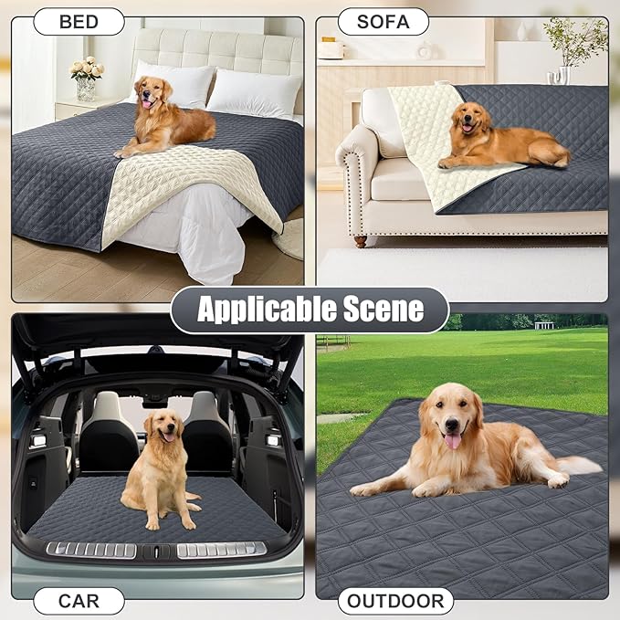 Smiry Waterproof Dog Bed Cover Pet Blanket, Soft Washable Dog Blanket for Furniture Bed Couch Sofa Reversible, Checkered (40"x70", Dark Grey/Beige)