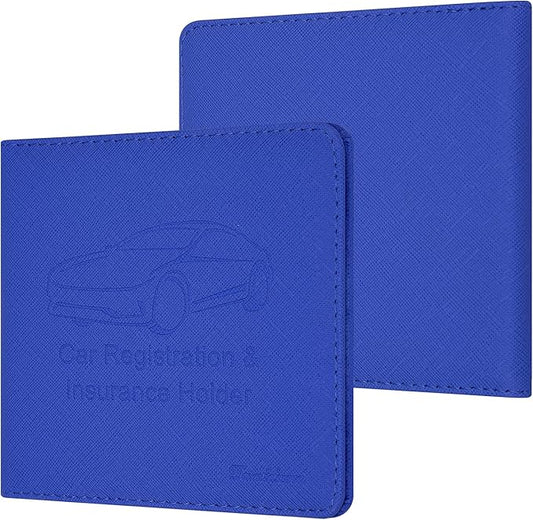 Car Insurance and Registration Holder, 5.5 x 5 Inch PU Leather Vehicle Glove Box Organizer Wallet Case for Insurance Card, Driver License, Paperwork - Blue