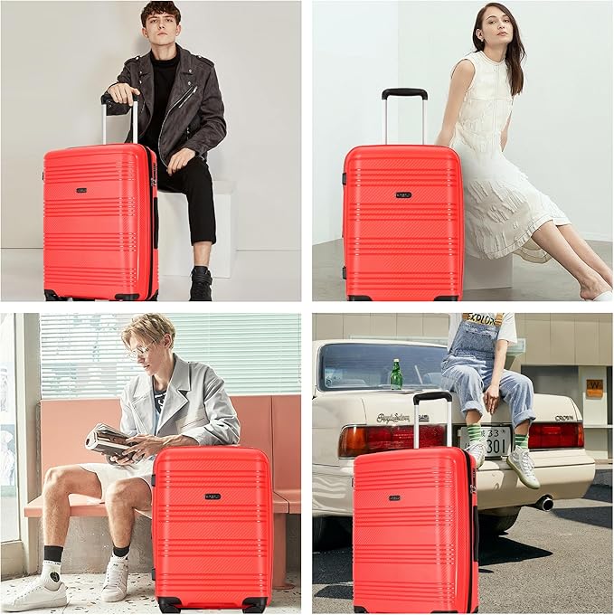 GinzaTravel 20 Inch Carry on Luggage 22x14x9 Airline Approved Hardside Suitcase with Spinner Wheels TSA Lock, 20-Inch, Red