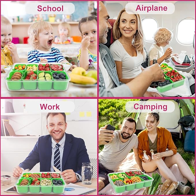 shopwithgreen Snackle Box Charcuterie Container, Divided Serving Tray with Lid and Handle for Party, Veggies, Fruit, Nuts, Food Tray Platter Snack Box Container for Entertaining, Picnic, Green