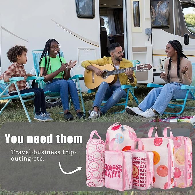 8 Pcs Compression Packing Cubes for Travel, Lightweight Waterproof Luggage Organizer Bags Set, Washable Packaging Cubes for Women Backpack Carry-On Suitcases