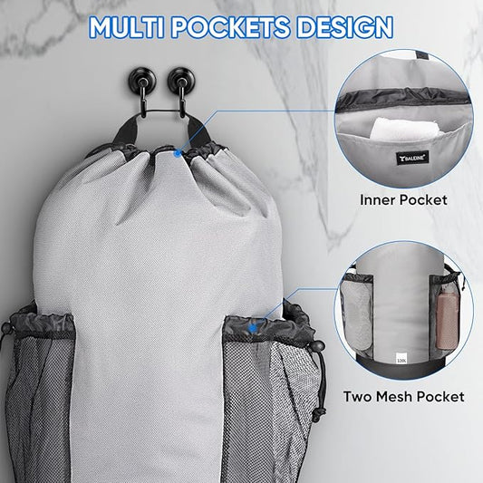 BALEINE 150L Laundry Bag Backpack, 900D Oxford Fabric Large Travel Laundry Bags with Shoulder Straps and 2 Mesh Pockets for College Dorm, Apartment, Laundromat (Grey, 150L)
