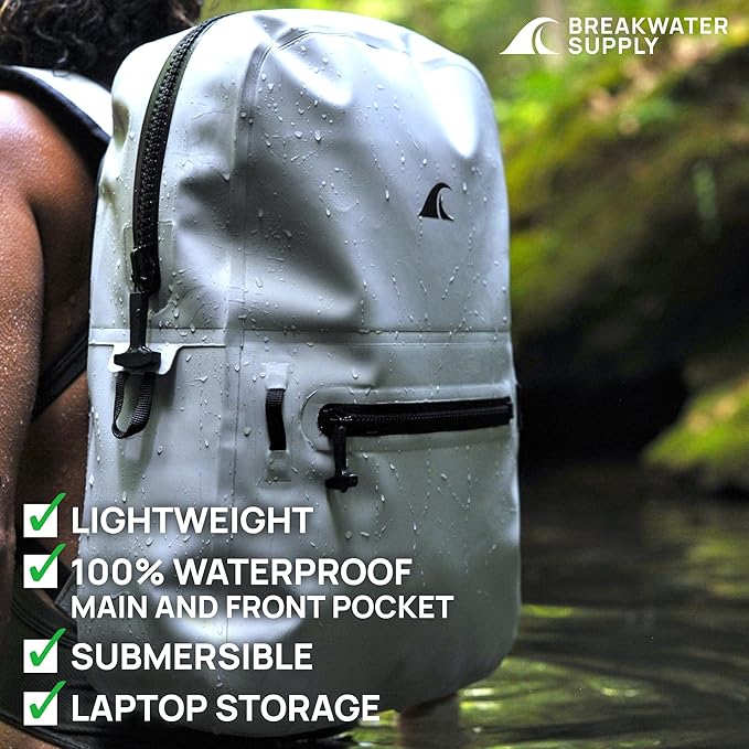 Breakwater Supply™ Waterproof IP68 Submersible Backpack with Airtight Zippers | Laptop Travel Outdoors | Fogland 25L 20L 15L