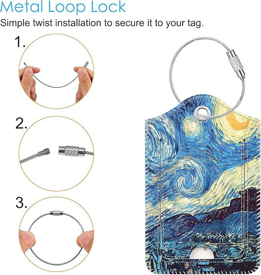 Fintie Luggage Tags, Privacy Cover ID Label with Stainless Steel Loop and Address Card for Travel Bag Suitcase - Starry Night (2 Piece)