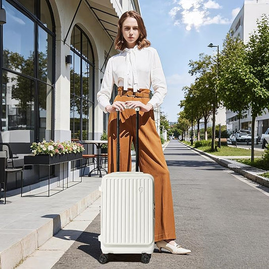 Azalitch Hard Shell Carry on Suitcases with Wheels, Carry on Luggage 22x14x9 Airline Approved, Top-open Design Luggage with Spinner wheels, Expandable Suitcase with Bottle/Cup Holder and Side Hooker.