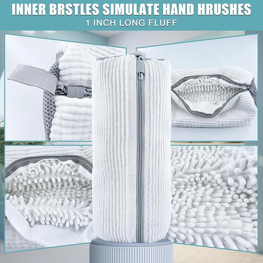 XXL Shoe Washing Machine Bag - 2 Reusable 360° Deep Clean Shoes Washing Bag for Washer and Dryer, Durable Zipper Laundry Shoe Bag Kit Include Laundry Bag for Delicates/Bra Laundry Bags (White)