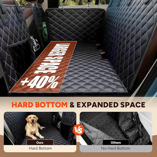 Heeyoo Dog Car Seat Cover for Back Seat, Hard Bottom Car Seat Cover Holds 500lbs, Scratch-Proof Backseat Extender for Dog, Waterproof Pet Hammock for Car, SUV