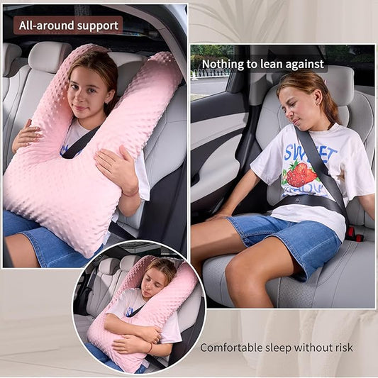Travel Pillow for Kids Adult, Pillow for Car Sleeping Ultra Large U-Shaped with Removable Soft Cover Support Fix Neck and Body Sitting/Sleeping on The Trip (Pink)