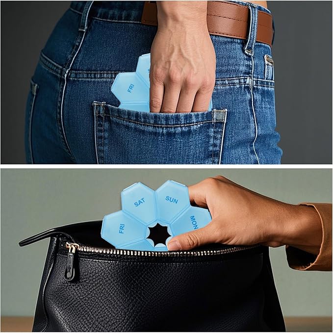 7-Day Weekly Pill Organizer and Daily Vitamin Case - Pill Box for Medication Management (1Pack Blue)