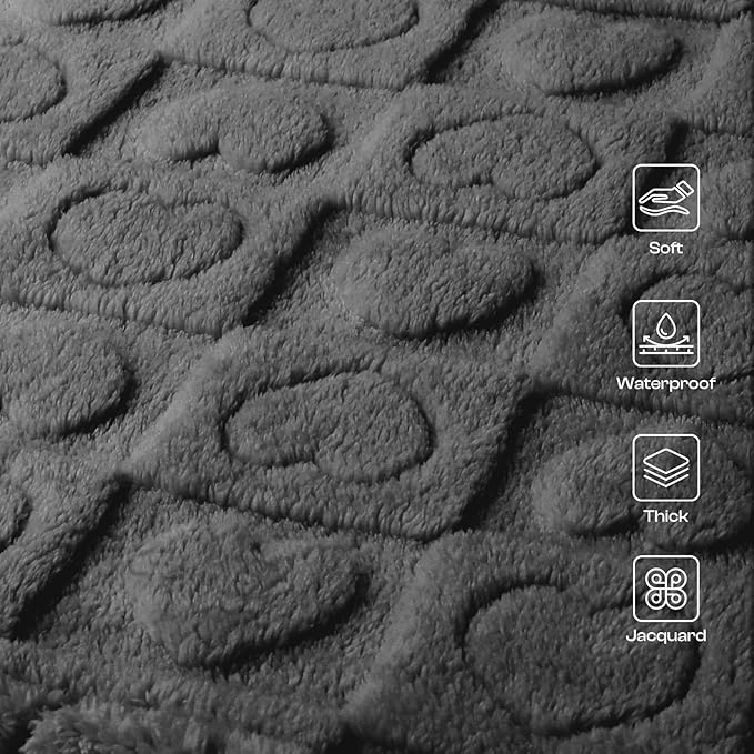 Luciphia Waterproof Dog Blanket for Small Medium Dogs Washable Couch Protector Soft Fluffy 3D Heart Jacquard Puppy Cat Blanket with Sherpa Fleece Cozy Calming Throw Blankets, Grey 57x40 inch