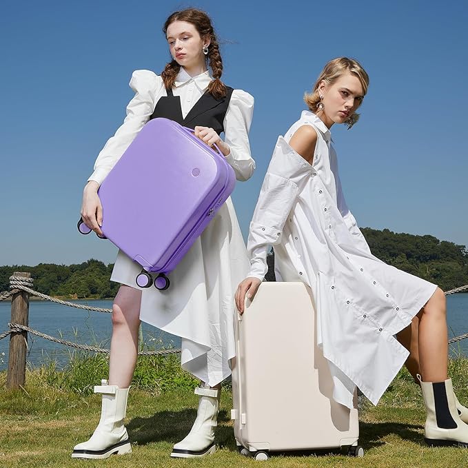 mixi Carry on Luggage, 20'' Suitcase Spinner Wheels Luggage Hardshell Lightweight Rolling Suitcases PC with Cover & TSA Lock for Business Travel, Off White(Slight Pink)