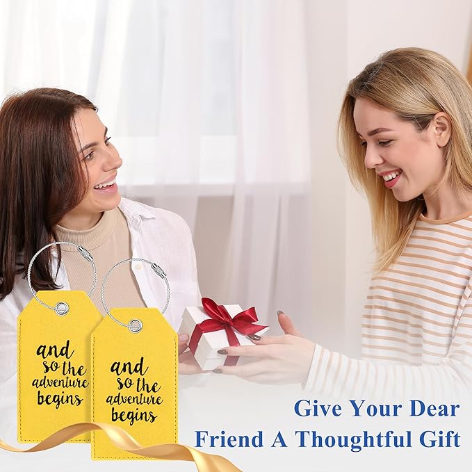 Luggage Tag & Initial Baggage Tags for Suitcases Leather Bag Tags for Backpacks Handbag School Instrument with Name ID Label Travel Essentials, Unique Fun Yellow Personalized Luggage Tags 2 Pack