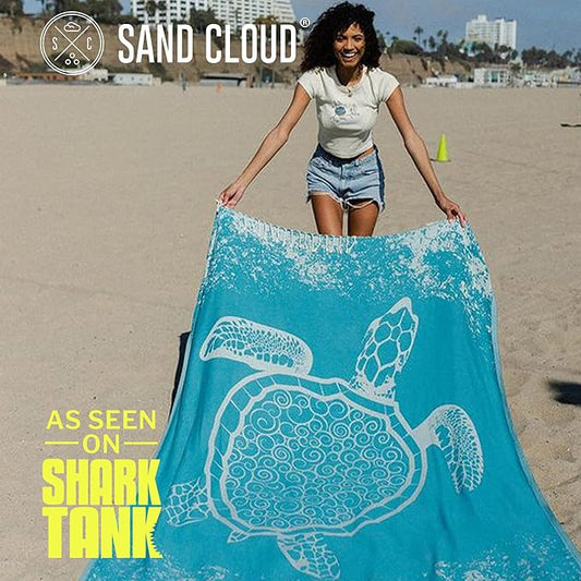 Sand Cloud Extra Large Turkish Beach Towel - Free 100% Organic Cotton Yarn Quick Dry for Beach, Picnic, Blanket or Bath As Seen on Shark Tank Marine Life (Crush Turtle Teal)