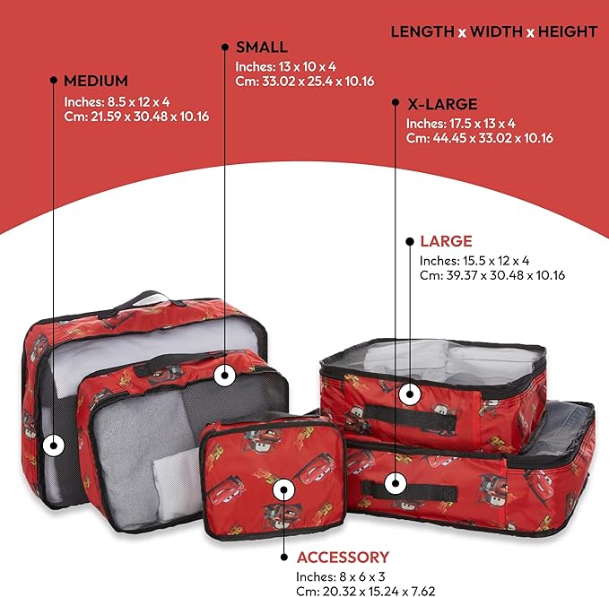 Disney Minnie Mickey Stitch Packing Cubes - Winnie the Pooh, Princess Cinderella, Cars, Toy Story 5 Piece Packing Cubes Compression - Travel Essential - Luggage Suitcase Organizer Set