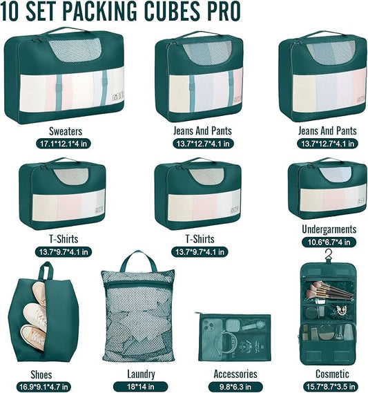 Veken 10 Set Packing Cubes for Travel Essential, Suitcase Organizer Bags in 4 Sizes, Carry-On Luggage Accessories with Large Laundry & Hanging Toiletry Bag, Must-Have for Airplane, Road Trip & Camping