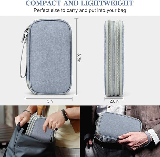 FYY Electronic Organizer, Travel Cable Organizer Bag Pouch Electronic Accessories Carry Case Portable Waterproof Double Layers Storage Bag for Cable, Charger, Phone, Earphone, Medium Size- Light Grey