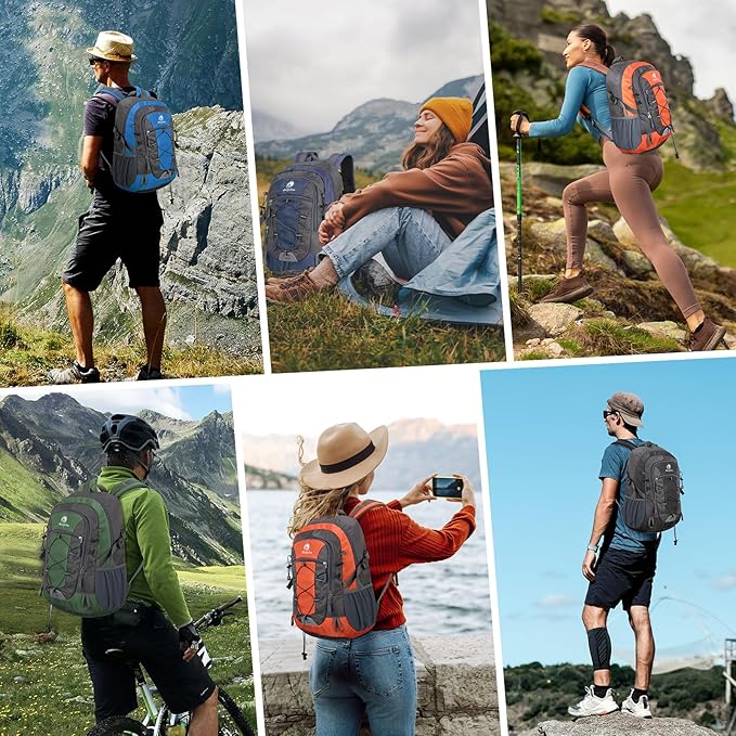 25L Small Hiking Backpack Daypack for Men, Waterproof Outdoor Backpack with Chest Strap for Camping, Black