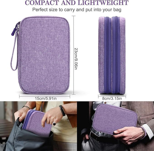FYY Electronic Organizer, Large Travel Cable Organizer Bag Pouch Electronic Accessories Carry Case Portable Waterproof Double Layers All-in-One Storage Bag for Cable, Cord, Charger, Dark Purple