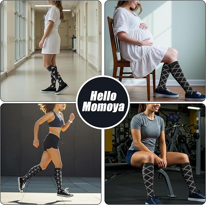 hello momoya Compression Socks for Women Men Circulation Knee High 8 Pairs for Nurses, Running, Travel, Athletic