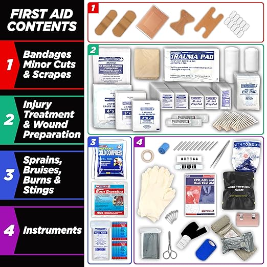 Rapid Care First Aid Kit, 100 Person Trauma Kit, 217 Pieces, ANSI 2021 Compliant, Exceeds OSHA Standards, AB2660 Trauma Ready, for Workplace, Home, Jobsite, Outdoor Emergency Use