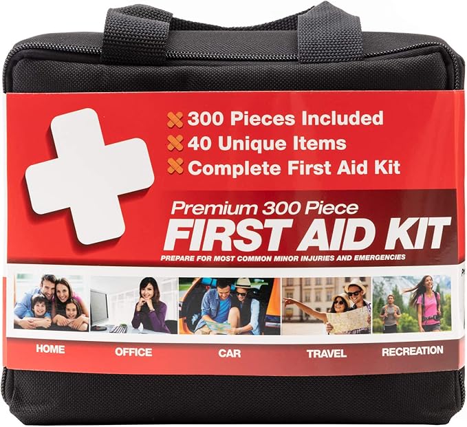 M2 BASICS Premium 300-Piece Emergency First Aid Kit (40 Unique Items) for Home, Car, Business, Travel & Outdoors – Durable Carry Bag, Medical Supplies for Camping & Sports