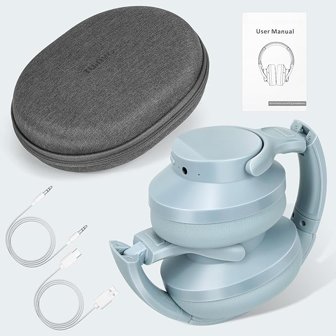 TUINYO Wireless Headphones - Noise Cancelling Over Ear Bluetooth Headphones with 60H Playtime, Deep Bass Hi-Fi Stereo Sound & Comfortable Earpads for Travel, Home and Office-Blue Gray