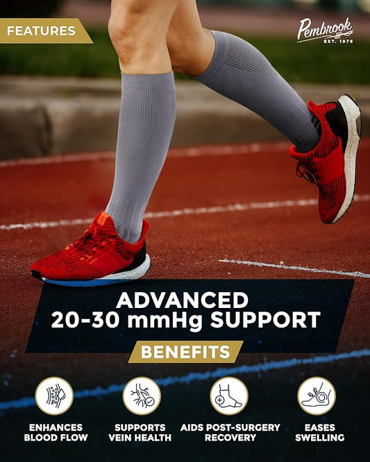Pembrook 3 Pairs Compression Socks 20-30 mmHg - Compression Socks for Women and Men | Running, Athletic, Travel, Nurses